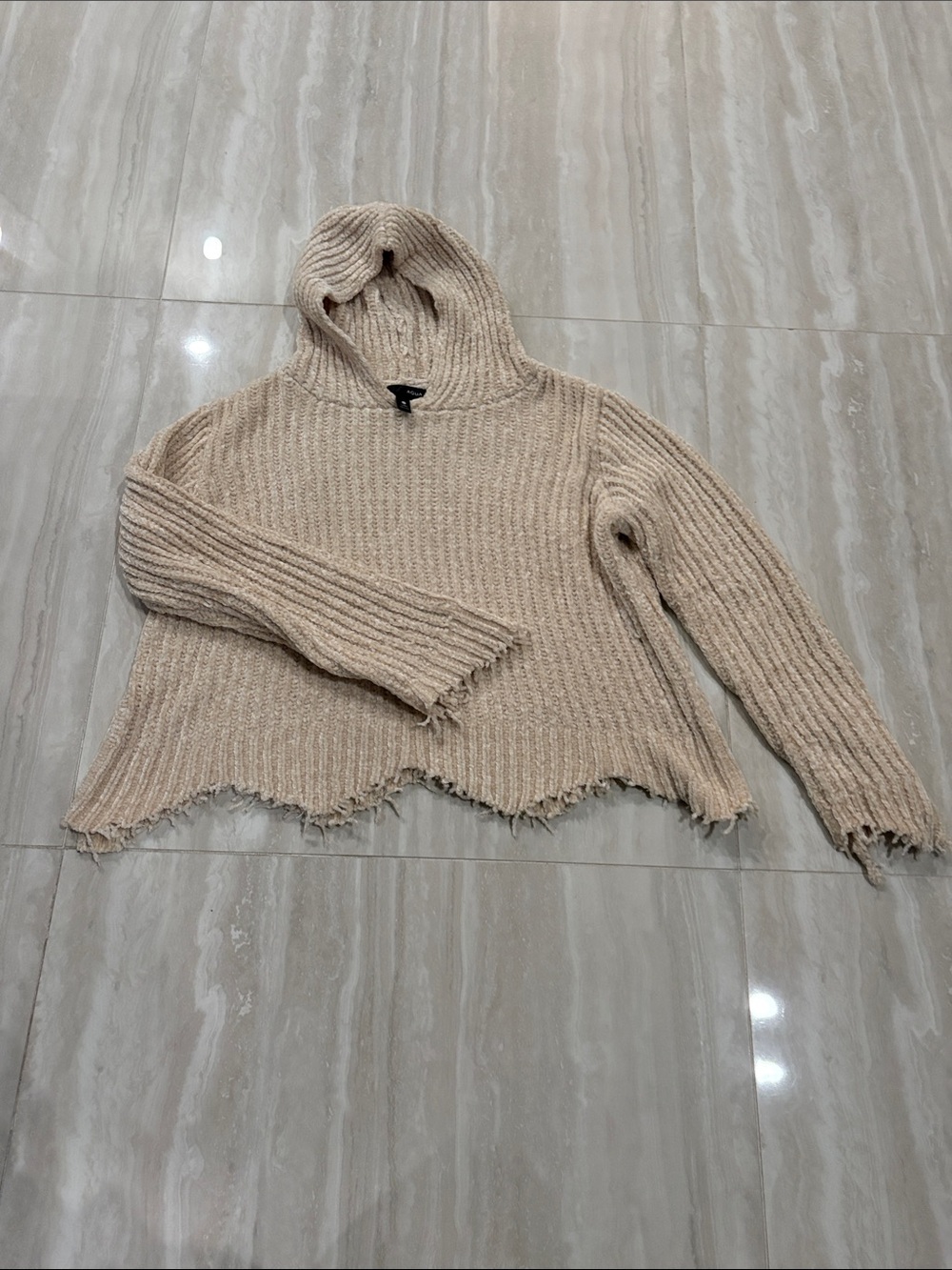Aqua Brand Beige Hooded Ribbed Sweater -